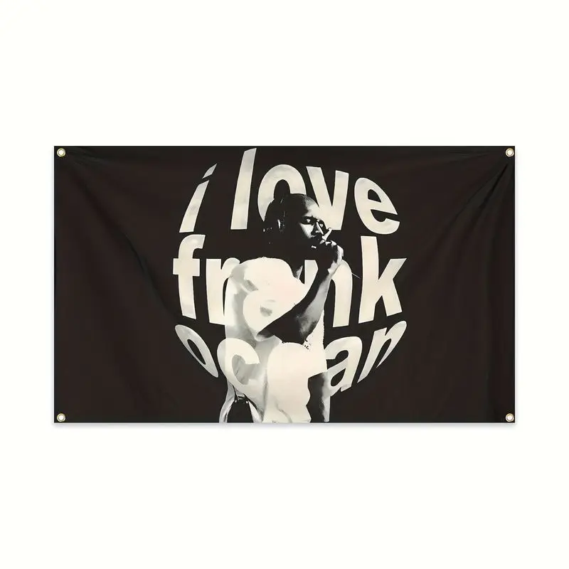 VIKAMA Black White Frank Ocean Singer Text Portrait Tapestry, Minimalist Wall Hanging for Trendy Room Decor