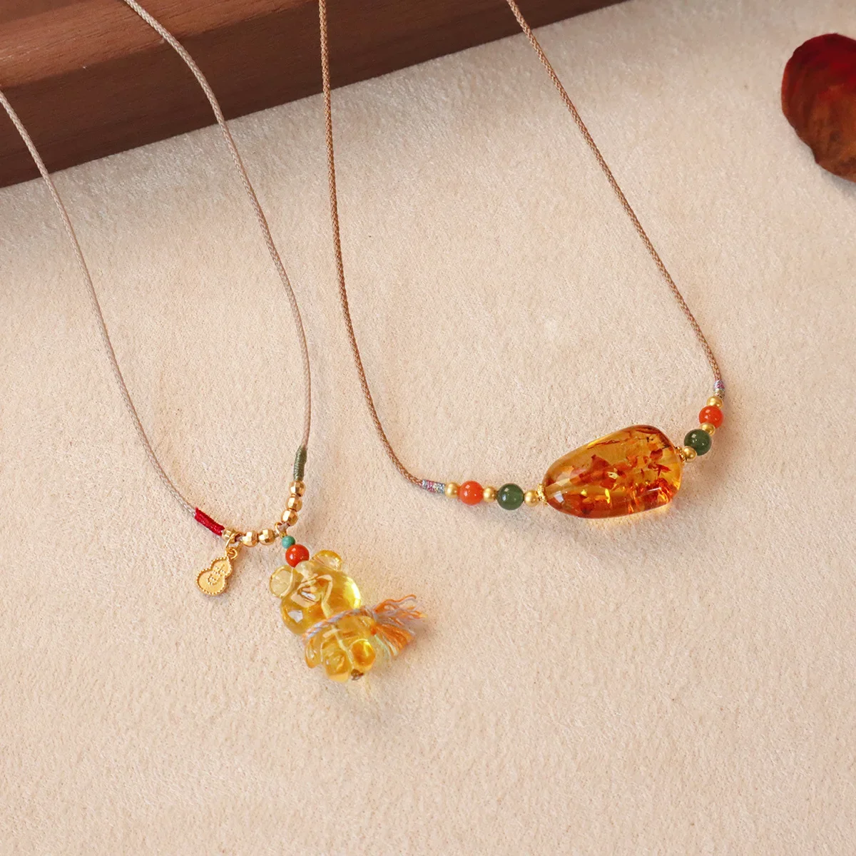 

Unique Hand-Woven Natural Amber Necklace with Adorable Bear Pendant with Freshness Sophistication Energy for Warmth, Protection
