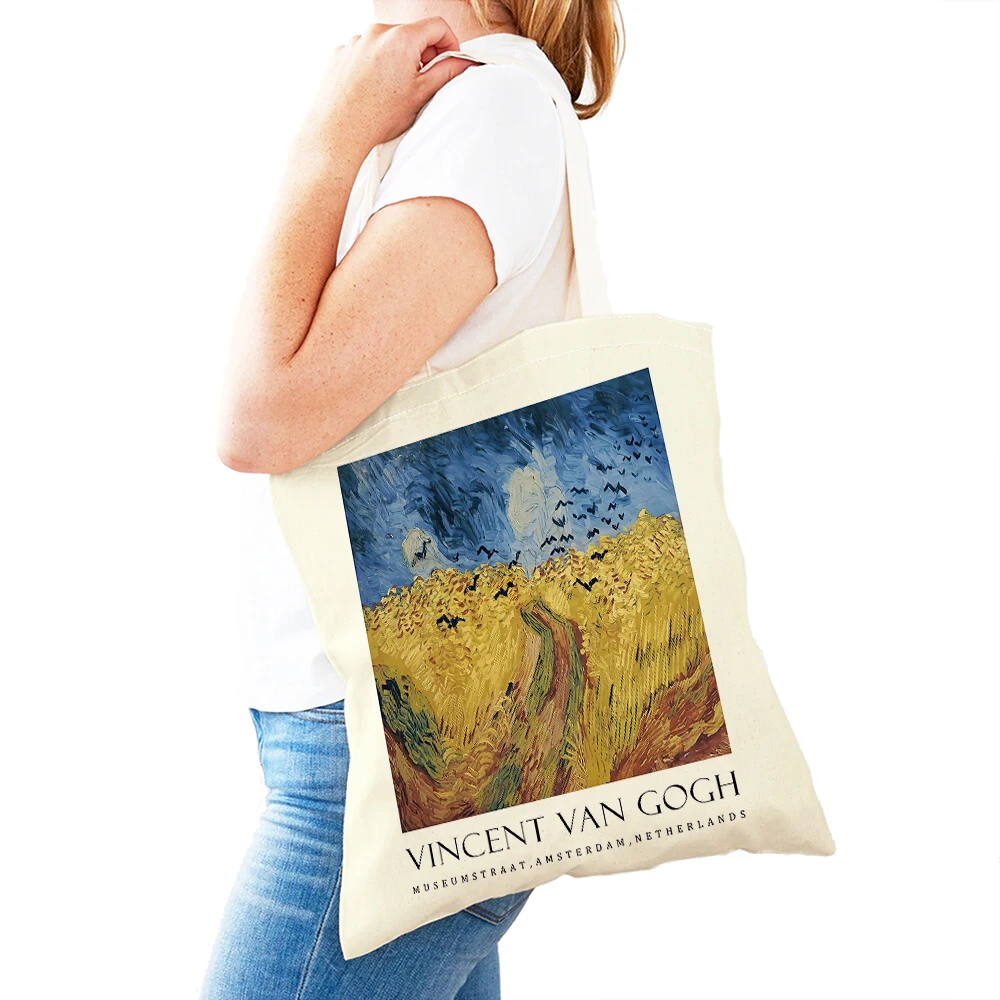 Bolso de compras de Van Gogh Starry ky Lady para mujer, bolsa de compras informal con doble estampado abstracto, bolso de mano de lona reutilizable, bolso de viaje para niña