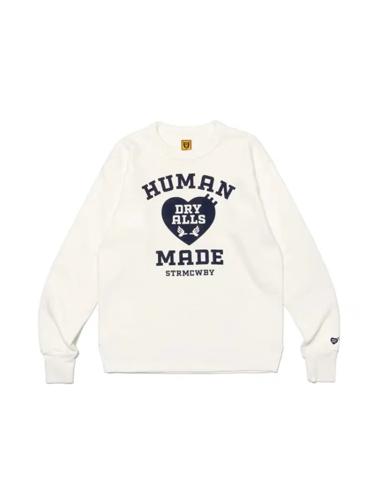 Human Made Heart Graphic Long Sleeve Military Sweatshirt Oversized Unisex Cotton