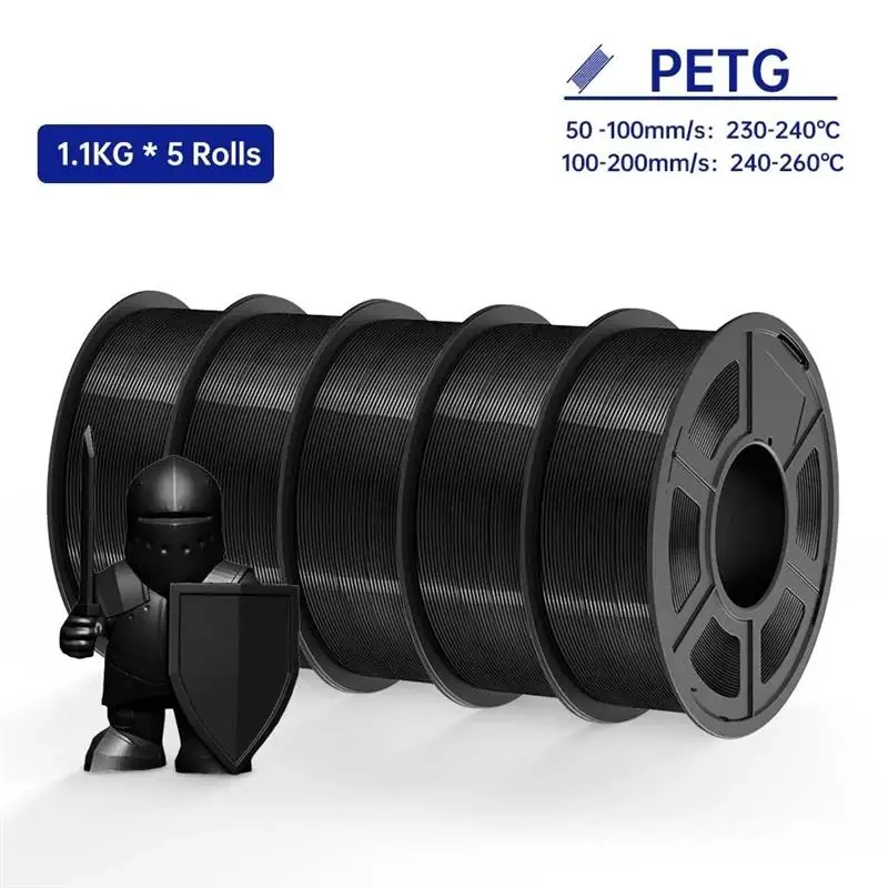 2025 PETG Filament 1.75MM 5Rolls 3D Printer PETG 100% No Bubble for FDM 3D Printing Material 1.1KG/Roll