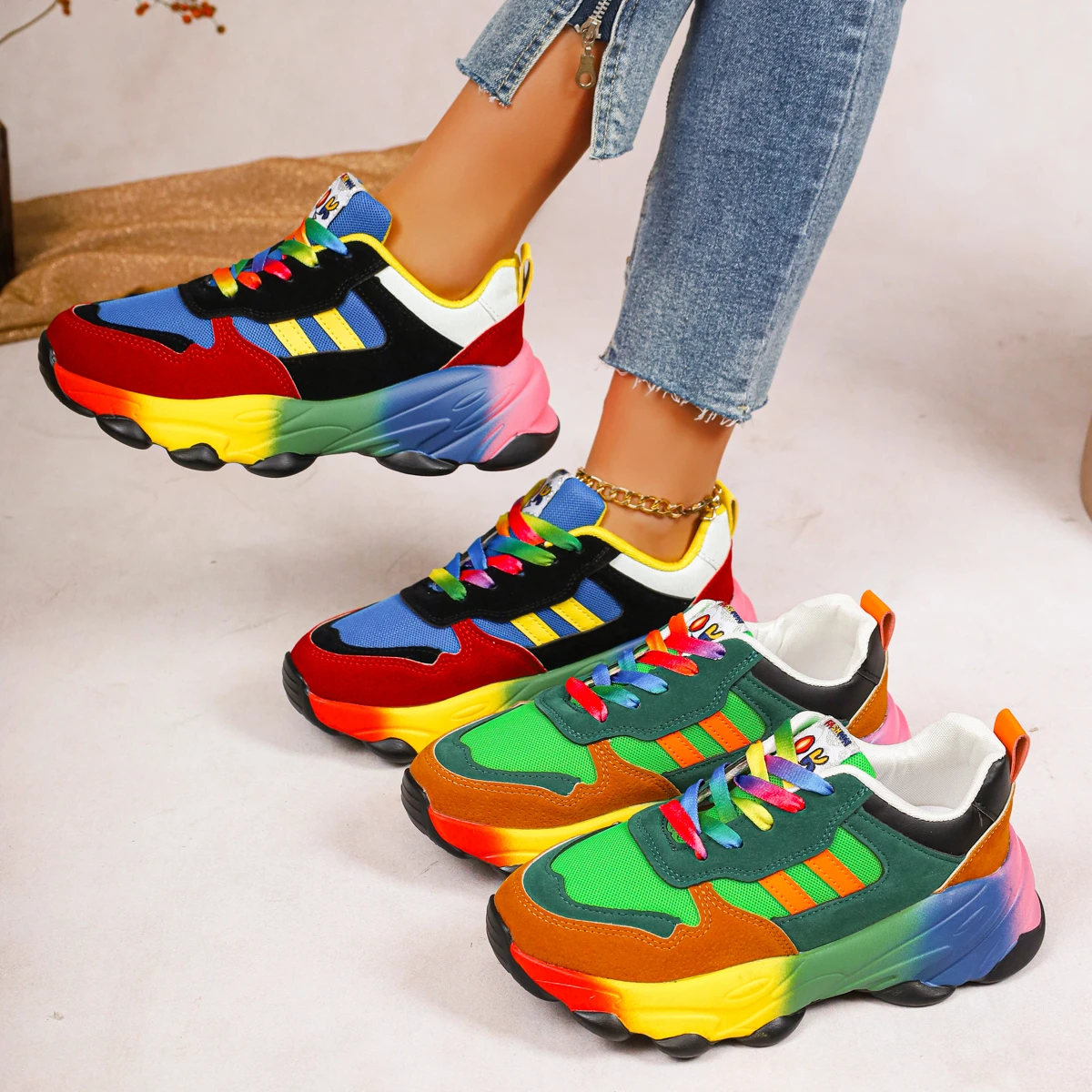 Women Running Sneakers Fashion Colorful Casual Sneakers Women Comfort Lace Up