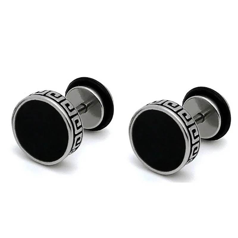 1 Pair Stainless Steel Retro Stud Earrings Round Flat Ear Stud Screw Back Earrings Jewelry Piercings Men Women Earrings