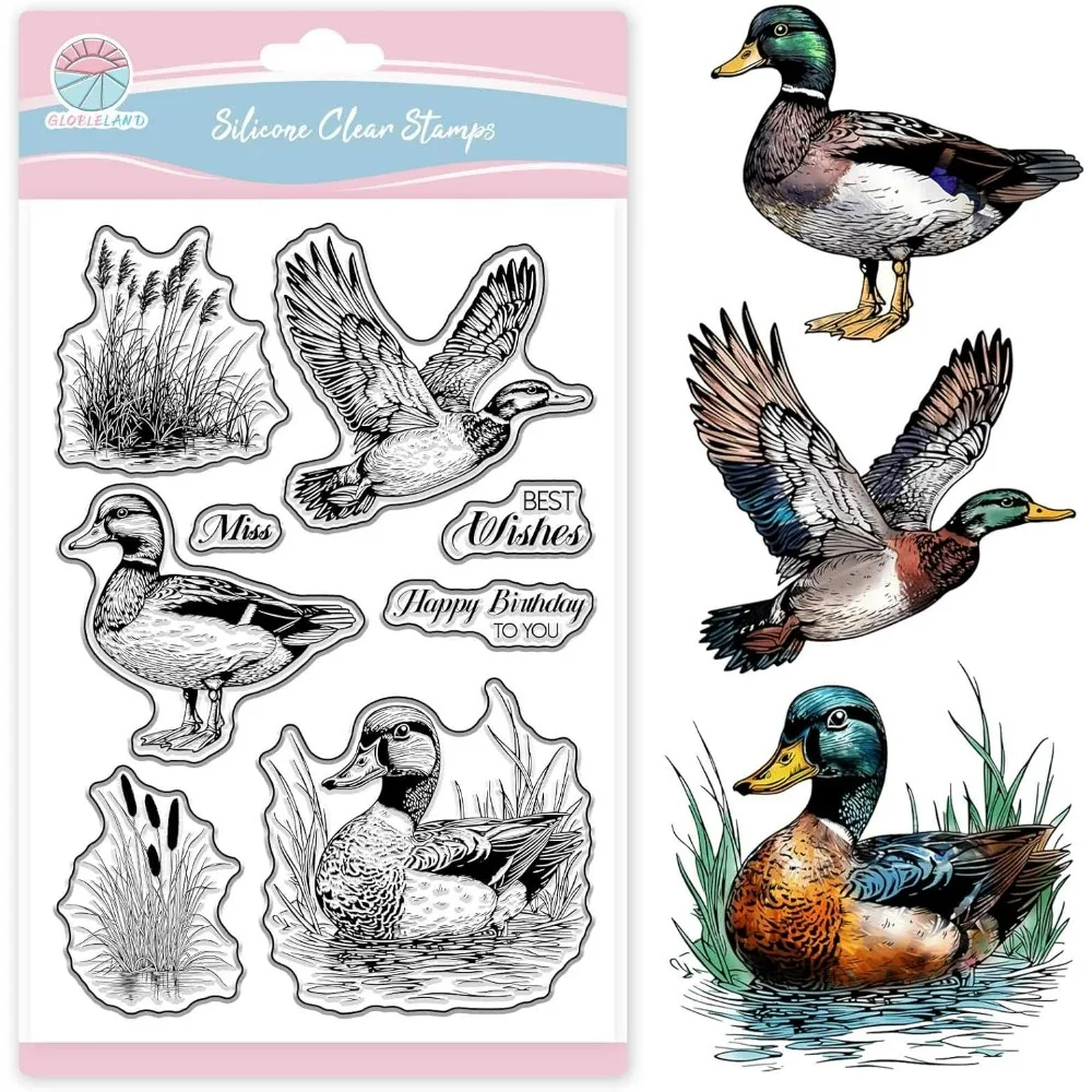 Mallard Duck Clear Stamps für Scrapbooking, Schilfgrüße, Silikonstempel, Tiervogel, transparenter Stempel für die Kartenherstellung, DIY