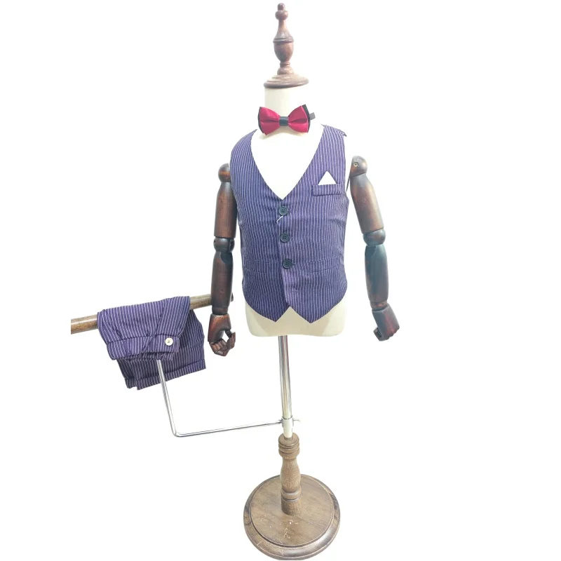 Children's Summer Striped Vest Set Flower Boys Wedding Dress Kids Piano Host Speech Performance Costume