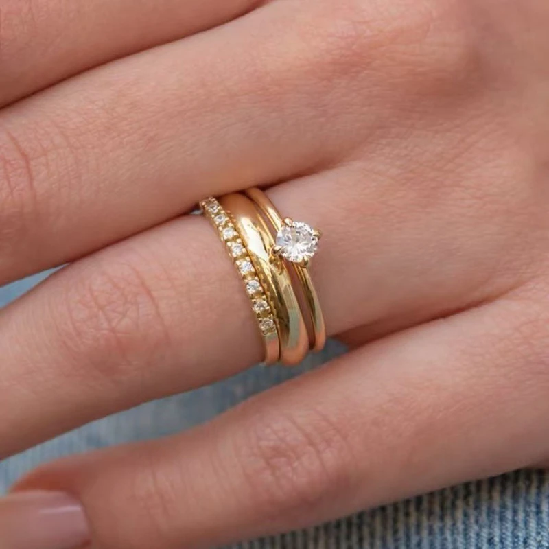 3 Pieces/set of Fashionable Sparkling Zircon Inlaid Multi-layer Women's Rings, Personalized and Simple Daily Party Jewelry Gifts