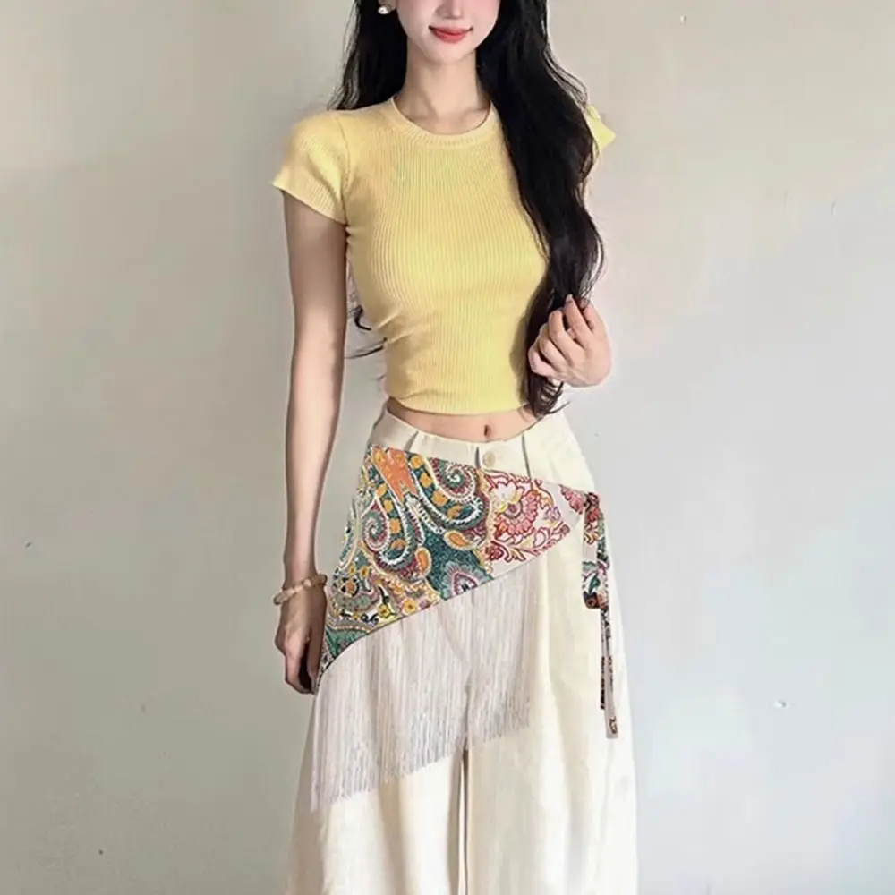 เข็มขัดทรงสามเหลี่ยมลายพิมพ์ปักลายดอกไม้สไตล์สาวมิลเลนเนียล พร้อมพู่ห้อย ดีไซน์สวยงาม