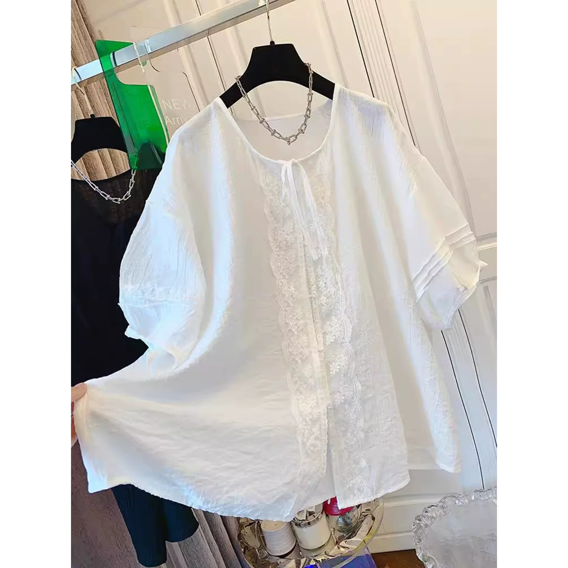 

Elegant Yellow Embroidered Chinese Style Shirt Women's Fashion Summer 2026 Breathable Cotton Short Sleeve round Neck Top