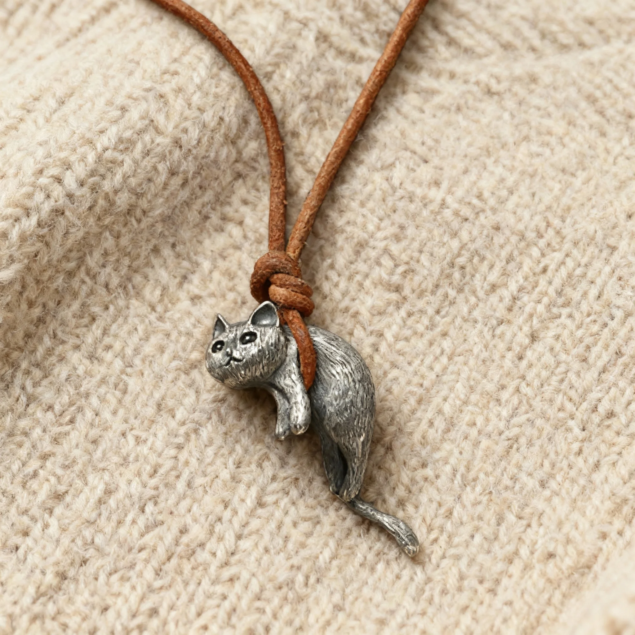 اليدوية حبل مضفر القط قلادة قلادة للنساء الرجال موضة لطيف المعادن ثلاثية الأبعاد القط سترة سلسلة هدايا مجوهرات الجمالية