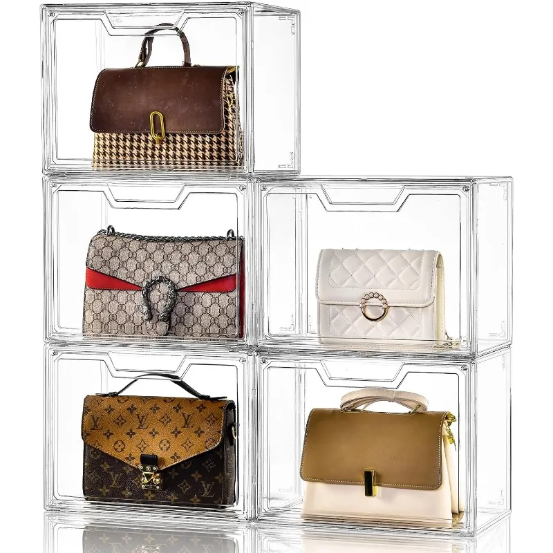 Purse Organizer for Closet,Clear Acrylic Display Case for Handbag Organizer, Purse Storage Box with Magnetic Door