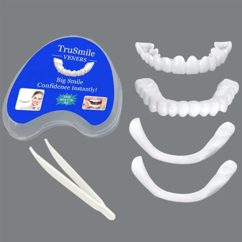 Silicone Denture Set Veneer Snap-on Fake Temporary Tooth Whitening Replacement Temporary Tooth Replacement Men Women With Box ﻿