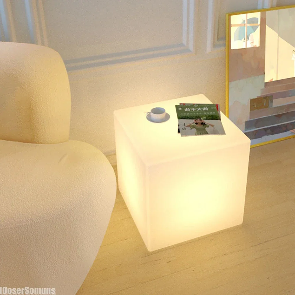 Bedside Glow Cabinet White Cube Floor Lamp 3D Decorative Sofa Coffee Table Bedside Lamp Luxury Decorative Night Lights