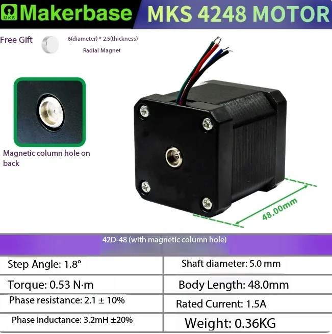 Makerbase 42/57 stepper motor with magnetic column hole, printer engraving machine two-phase four-wire closed-loop installation