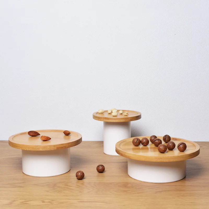 Creative Bamboo Fruit Plate Fashionable High foot storage tray Home Living Room Nut Candy Grocery Snack Box