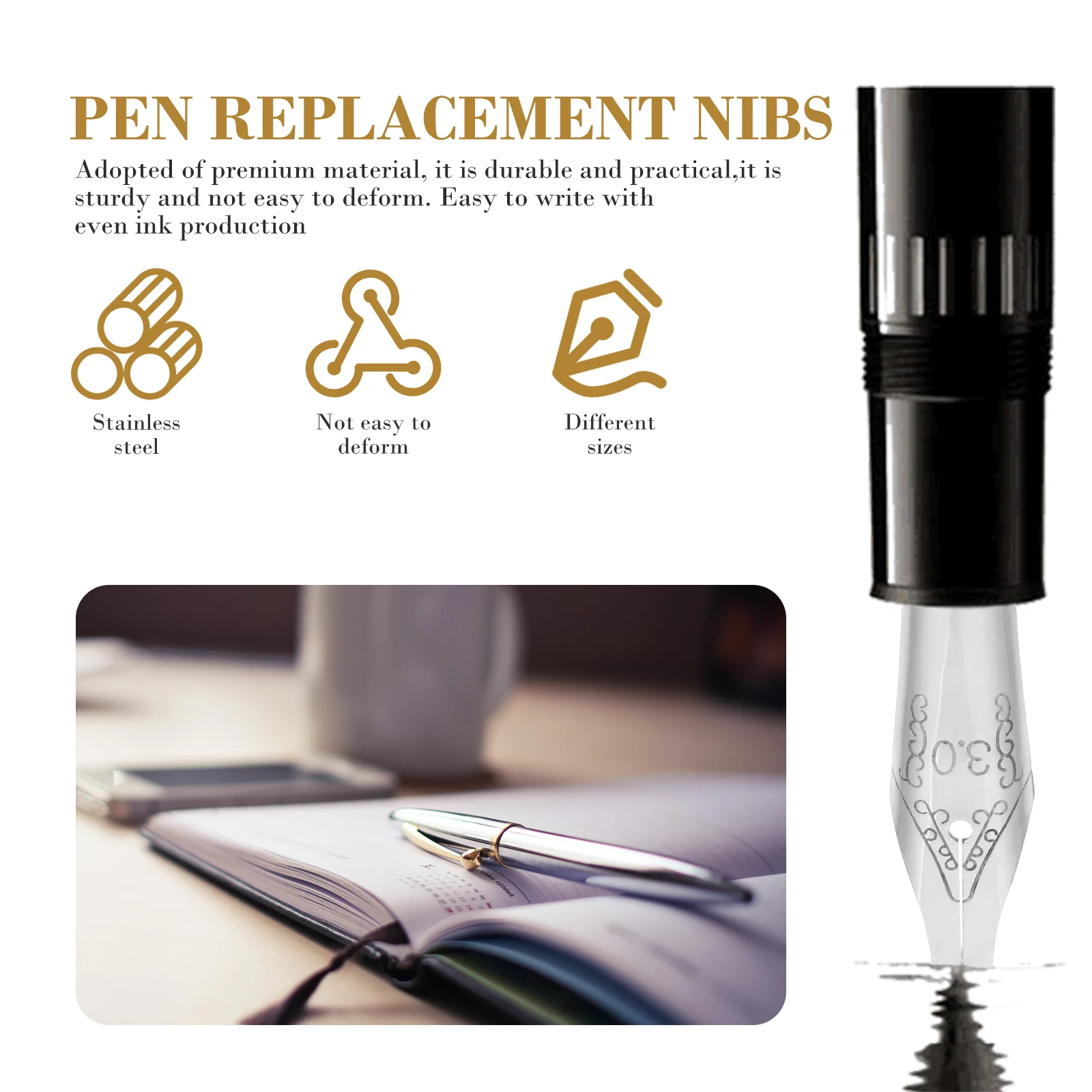 

30pcs Fountain Pen Nibs 1+3+1.5+2.5+0.5+2mm for Calligraphy Lettering Practice Student Universal Steel Tips Writing Tools