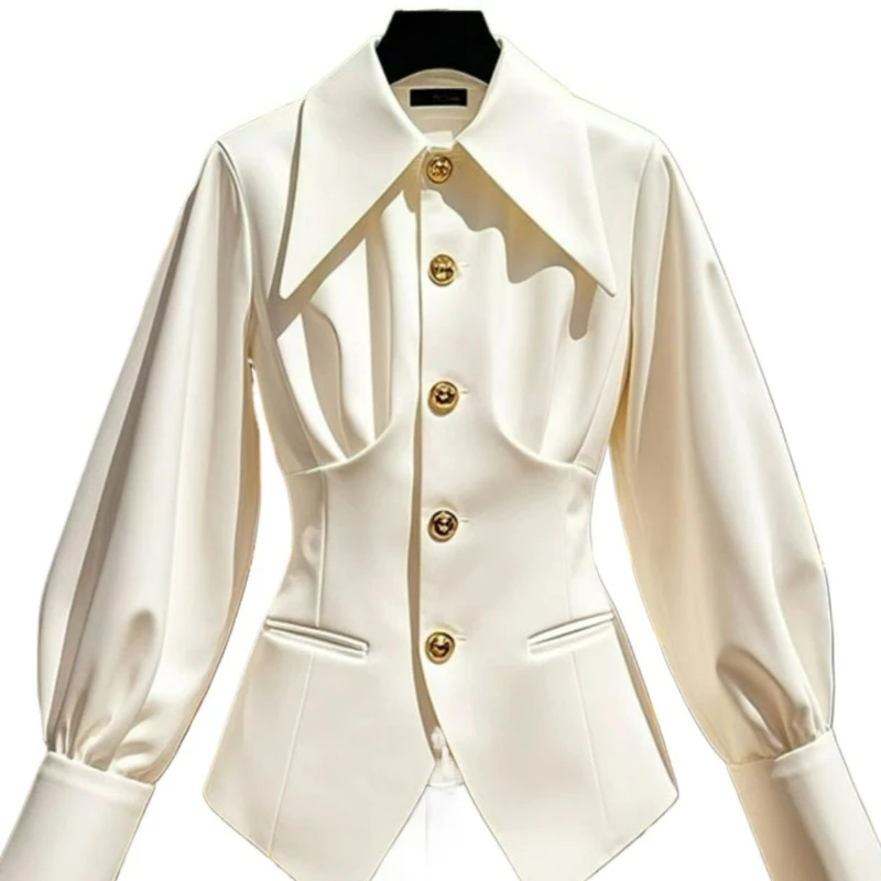 قميص خصر مشدود على الطراز الفرنسي لأزياء الربيع مع قميص أبيض فاخر وراقي فريد وجميل للغاية