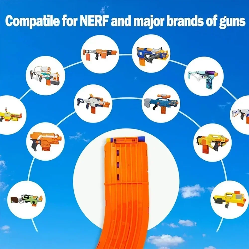 1/3 pièces Orange 15 fléchettes incurvé chargeur remplacement banane incurvé pince de recharge rapide Compatible pour Elite fléchettes jouet pistolet