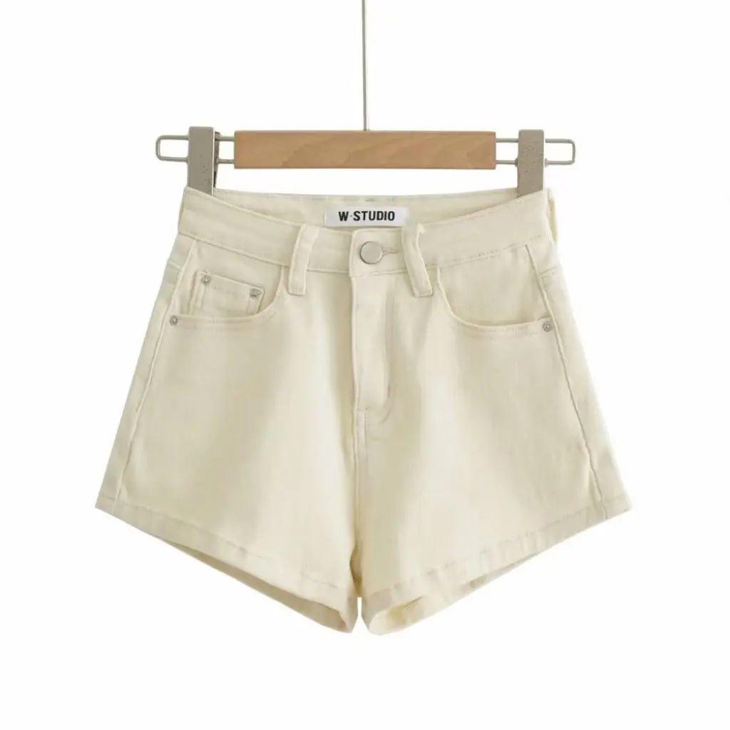 

Джинсовые шорты с высокой талией для женщин, летние модные узкие эластичные шорты трапециевидной формы в европейском и американском стиле