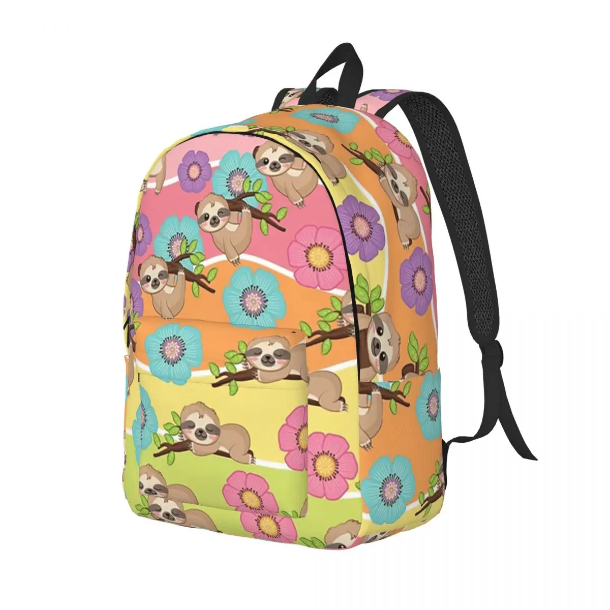 

Sloth And Flower Backpack Daypack Large Capacity Kids BookBag School Bag Shoulder Bags for Men Women