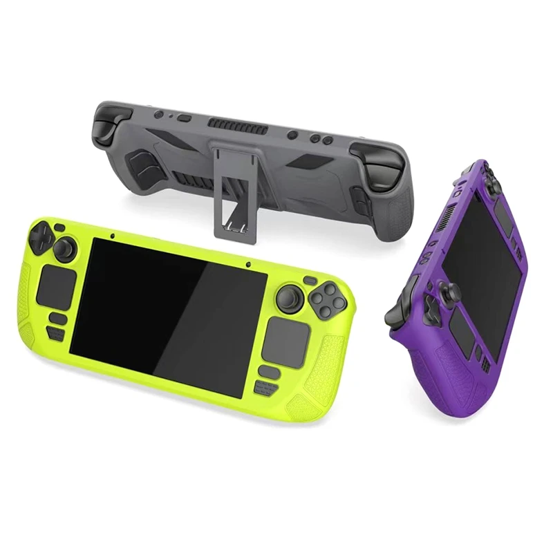 For Steam Deck Protective Case-Anti-Fall,Anti-Slip,Soft Silicone Cover+Folding Stand Game Console Accessories