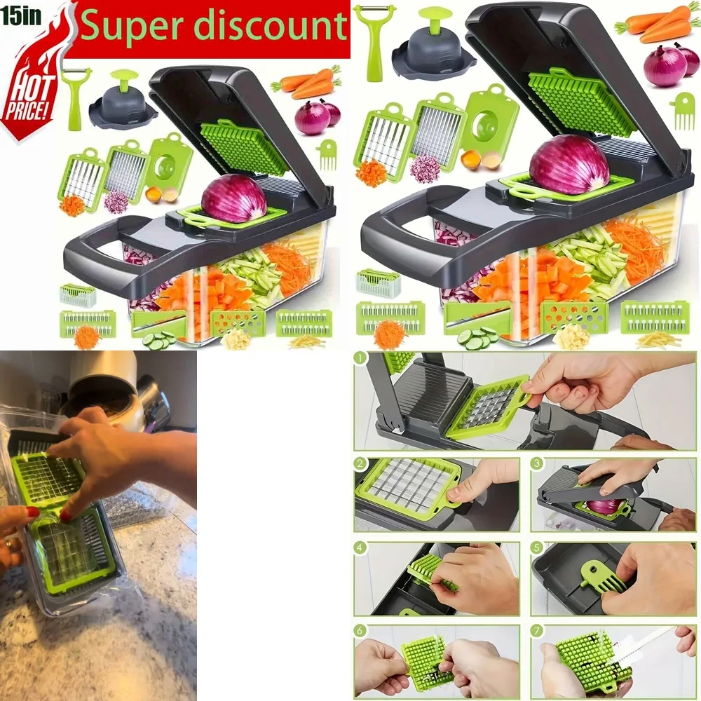 

Fruit & Vegetable Tools15 in 1 vegetable chopper for kitchen food prep onion dicer slicer multifunctional veggie cutter fruit