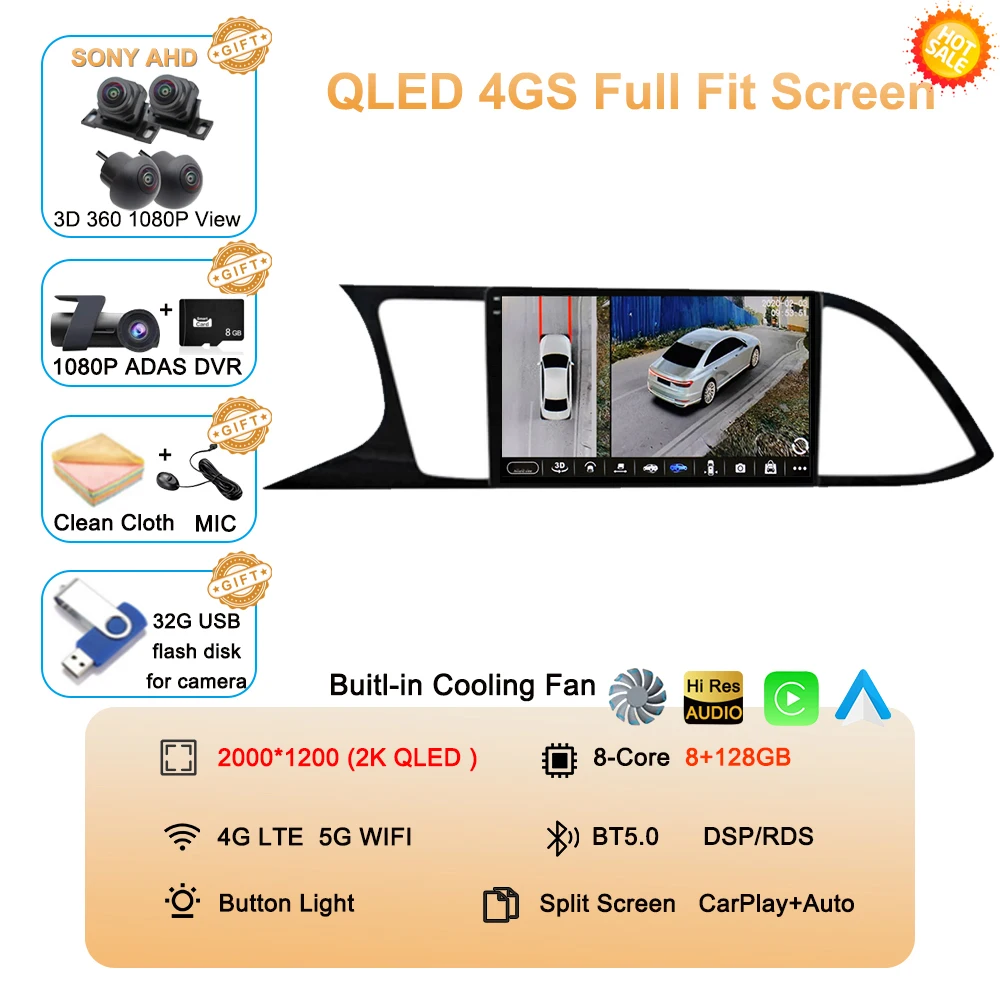 Auto radio Android 16 Carplay Auto voor Seat Leon 3 MK3 2012-2020 GPS Navigatie 4G WIFI Multimedia Videospeler Stereo 360 Camera