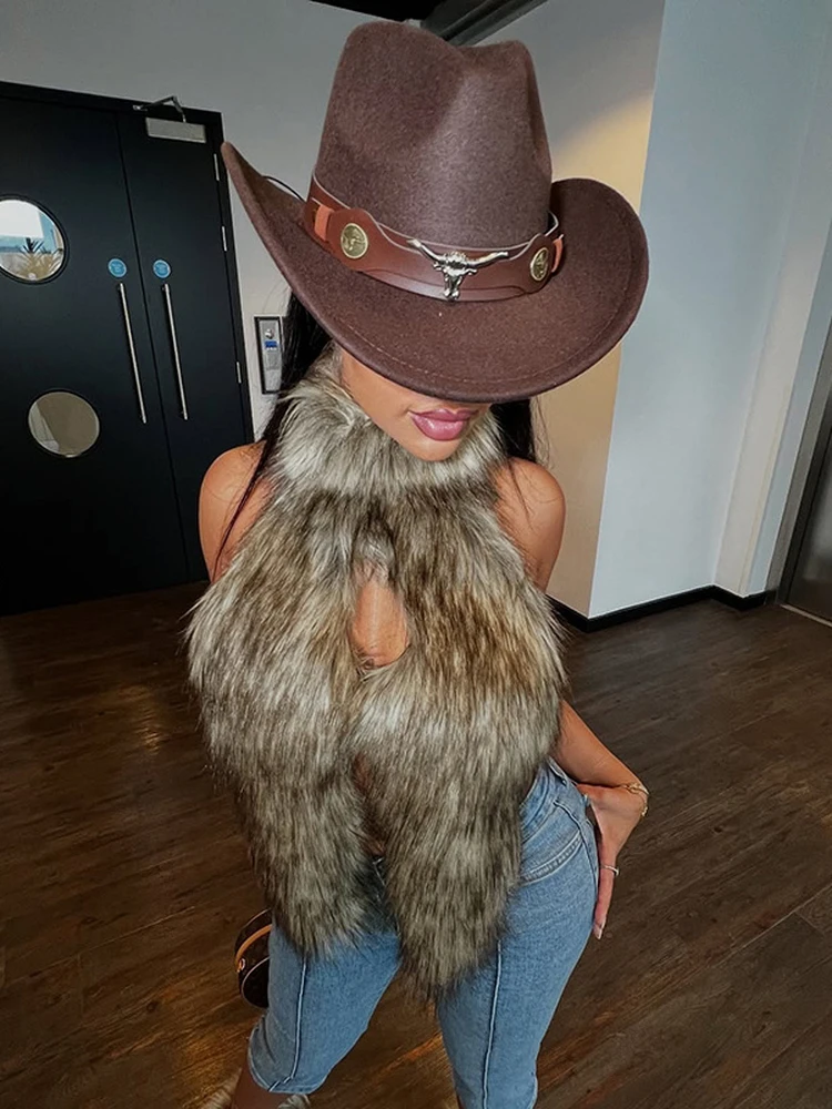 

Sexy Bal Open Split Faux Fur Vest Women's Top Strapl Vest ort Length Polyester Fiber Outerwear for Ladies