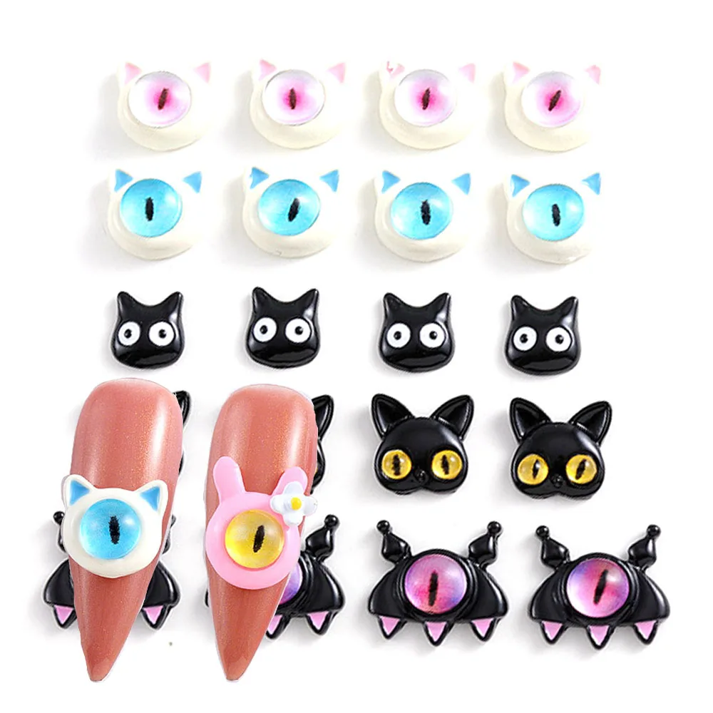 

10Pcs/lot 3D Alloy Evil Eyes Nail Art Charms Cartoon Cat Kitten Pupil Nail Accessories Kawaii Dopamine Halloween Nail Parts Bulk