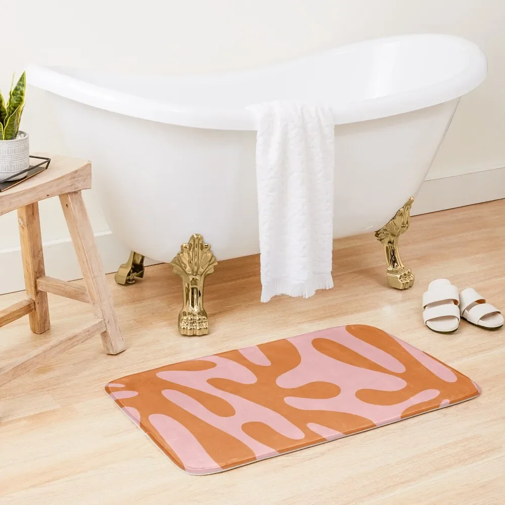 

Funky Cutouts Abstract Minimalist Pattern in Burnt Orange and Pink Bath Mat Kitchen Rug Bathroom Absorbent Quick Dry Mat