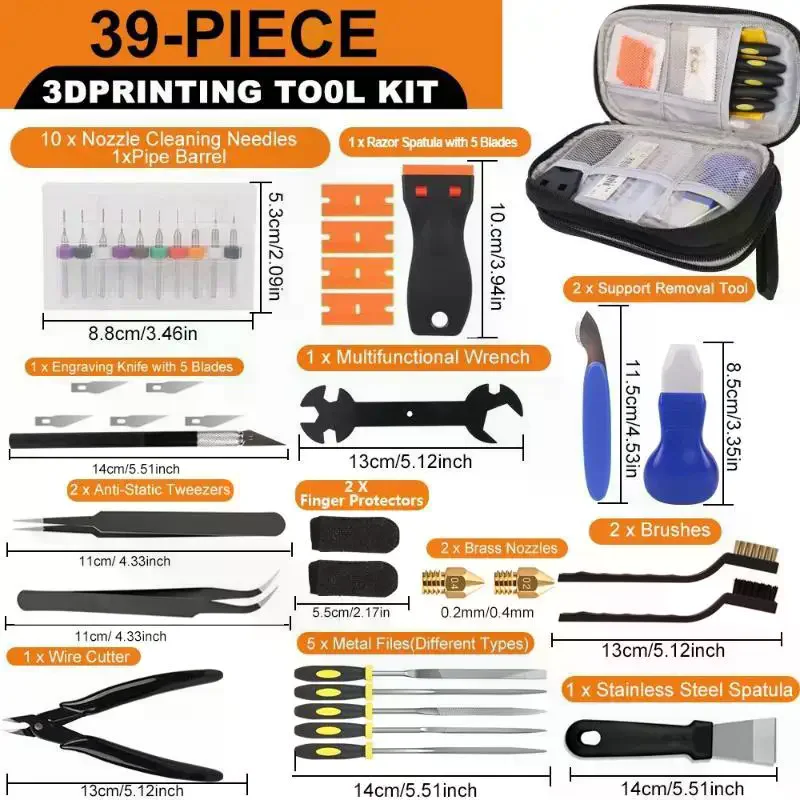 3D Printer Tool Kit 39/42/46PCS Maintenance With Nozzle Cleaning Tools Scraper Brushes File Set Cutter Knife For FDM/SLA Printe