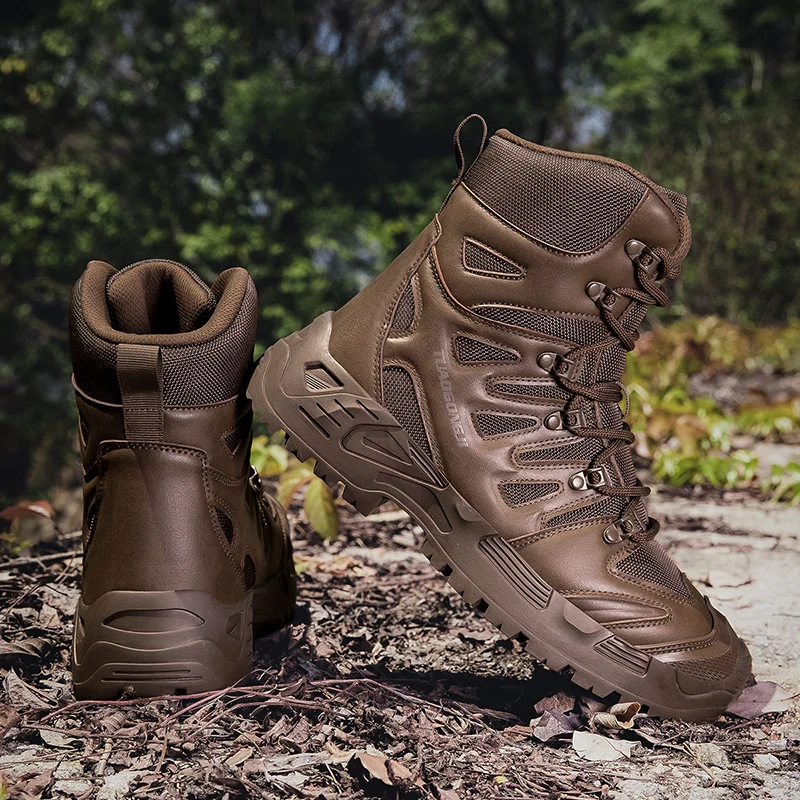 High Quality Men's Outdoor Casual Hiking Boots Lace Up Tactical Shoes Anti-slip Wild Hunting Boots for Men Motorcycle Boots