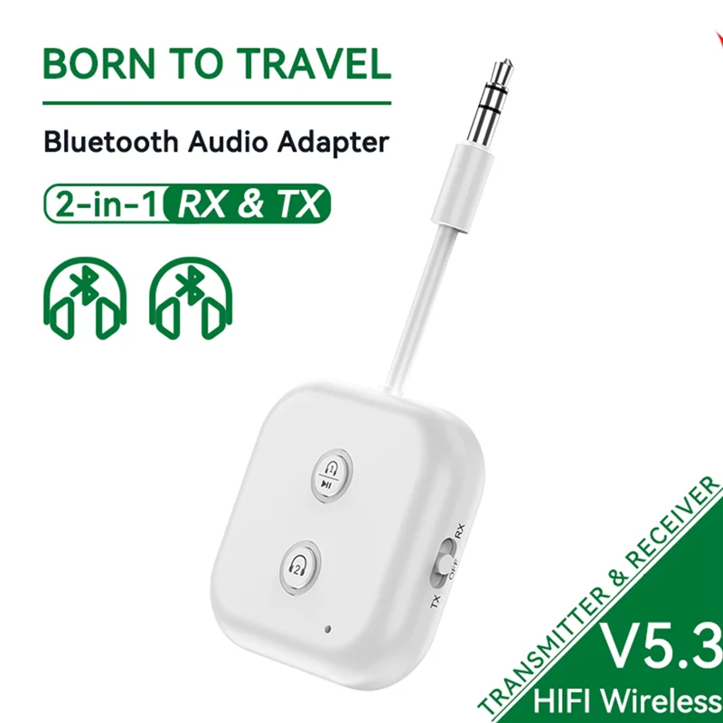 2 в 1 Bluetooth 5,3 аудиоприемник-передатчик беспроводной адаптер с микрофоном 3,5 мм AUX стерео музыка для автомобиля самолет ТВ