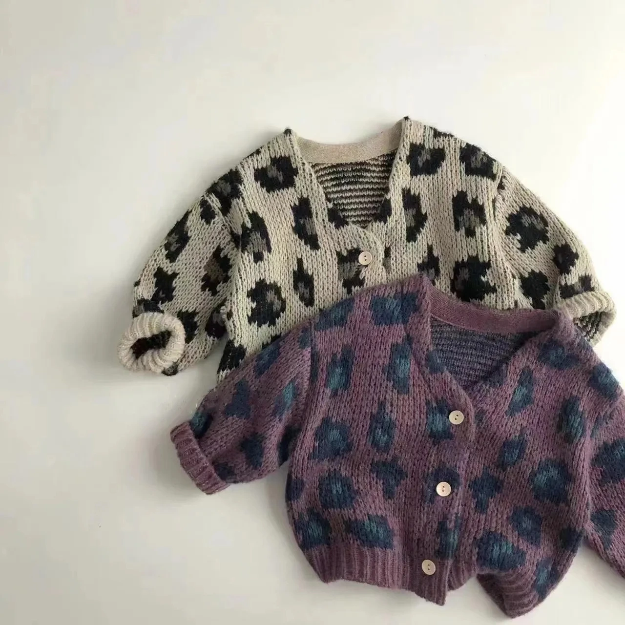 

Autumn Children Boys Leopard Mohair Sweaters Korean Style Fashion Baby Girls Knitted Cardigans Kids Outwear