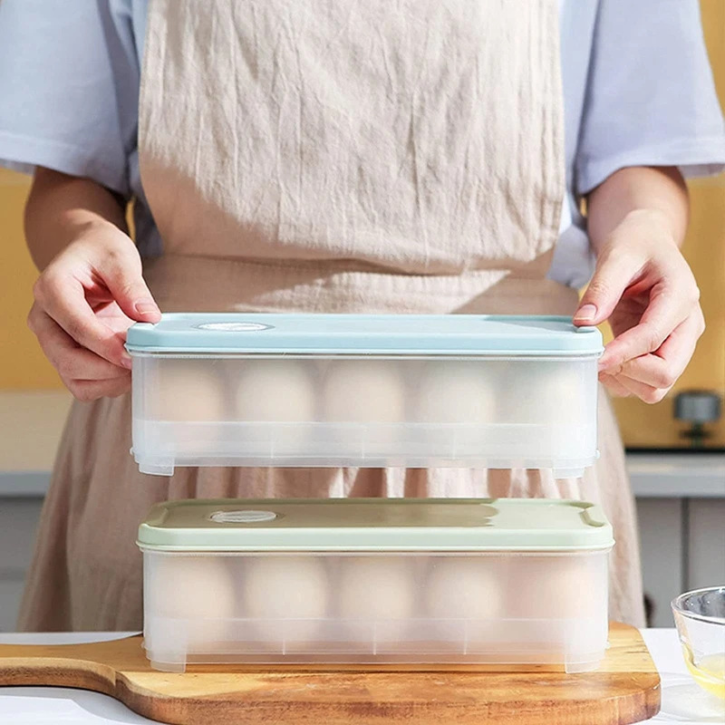 

ABHG Plastic Egg Box For Refrigerator Stackable Transparent Egg Container Egg Cups With 10 Grids Kitchen Egg Organizer