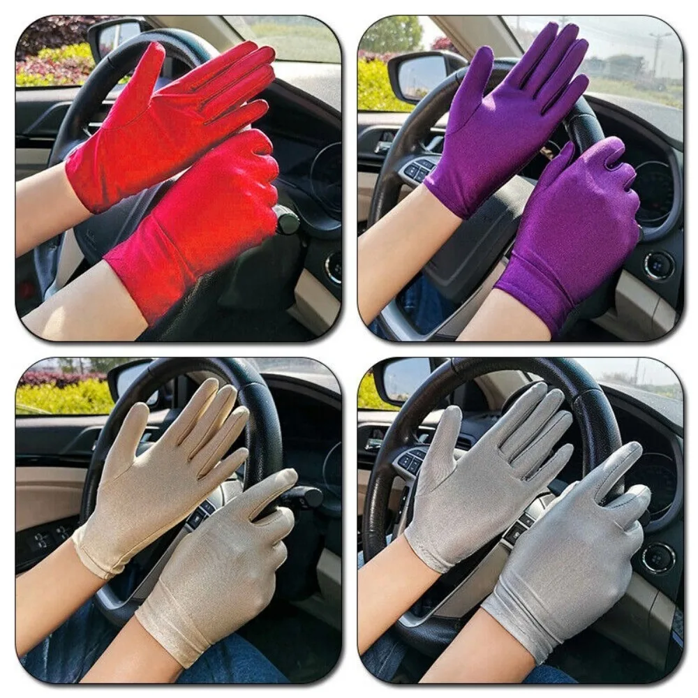 1Pair Women Thin Stretch Gloves Dust-proof Etiquette Sun Protection Gloves Non-Slip Breathable Driving Short Gloves Summer