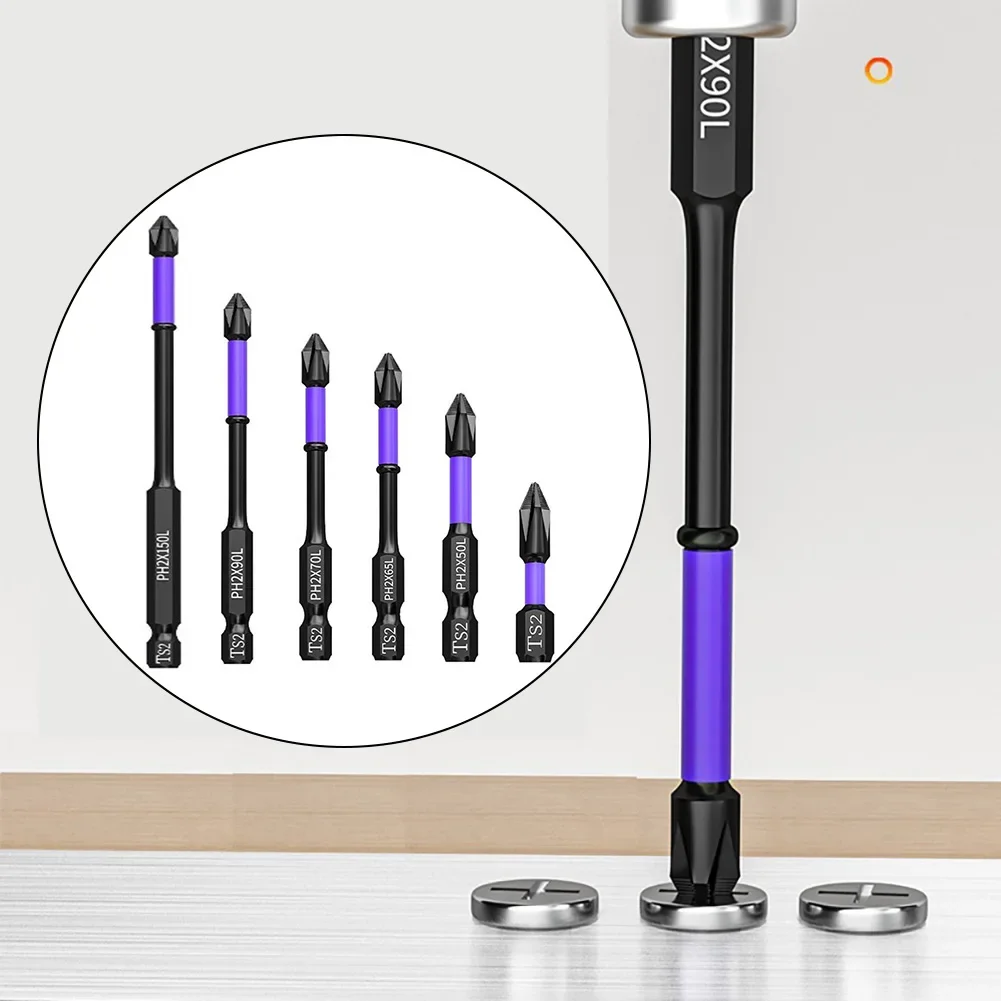 Non-slip Cross Screwdriver PH2 Magnetic Batch Head Cross Screwdriver Hardness Impact Drill Bit Hand Tool 25/50/65/70/90/150mm