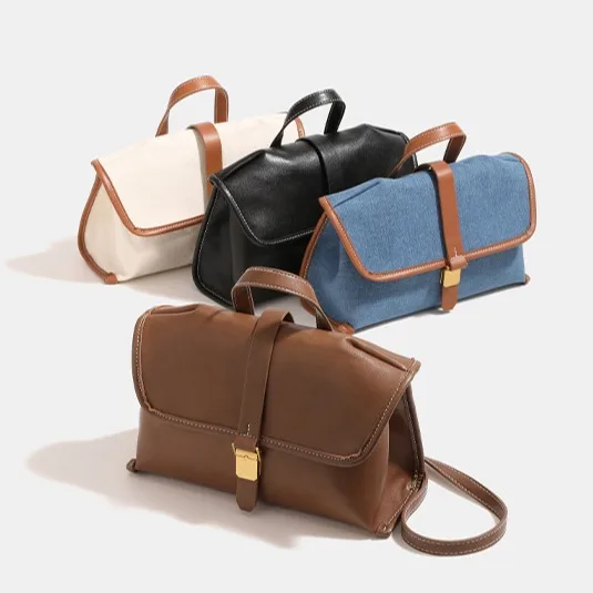 

2025 Multifunctional Fashion Document Double Shoulder Denim Crossbody Bag Commuter Premium Sense Portable Travel Bag