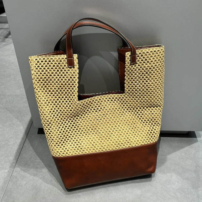 

England Style Straw Tote Bags For Women Luxury Designer Handbag And Purse 2024 New In Large Capacity With Inner Pocket Shoulder