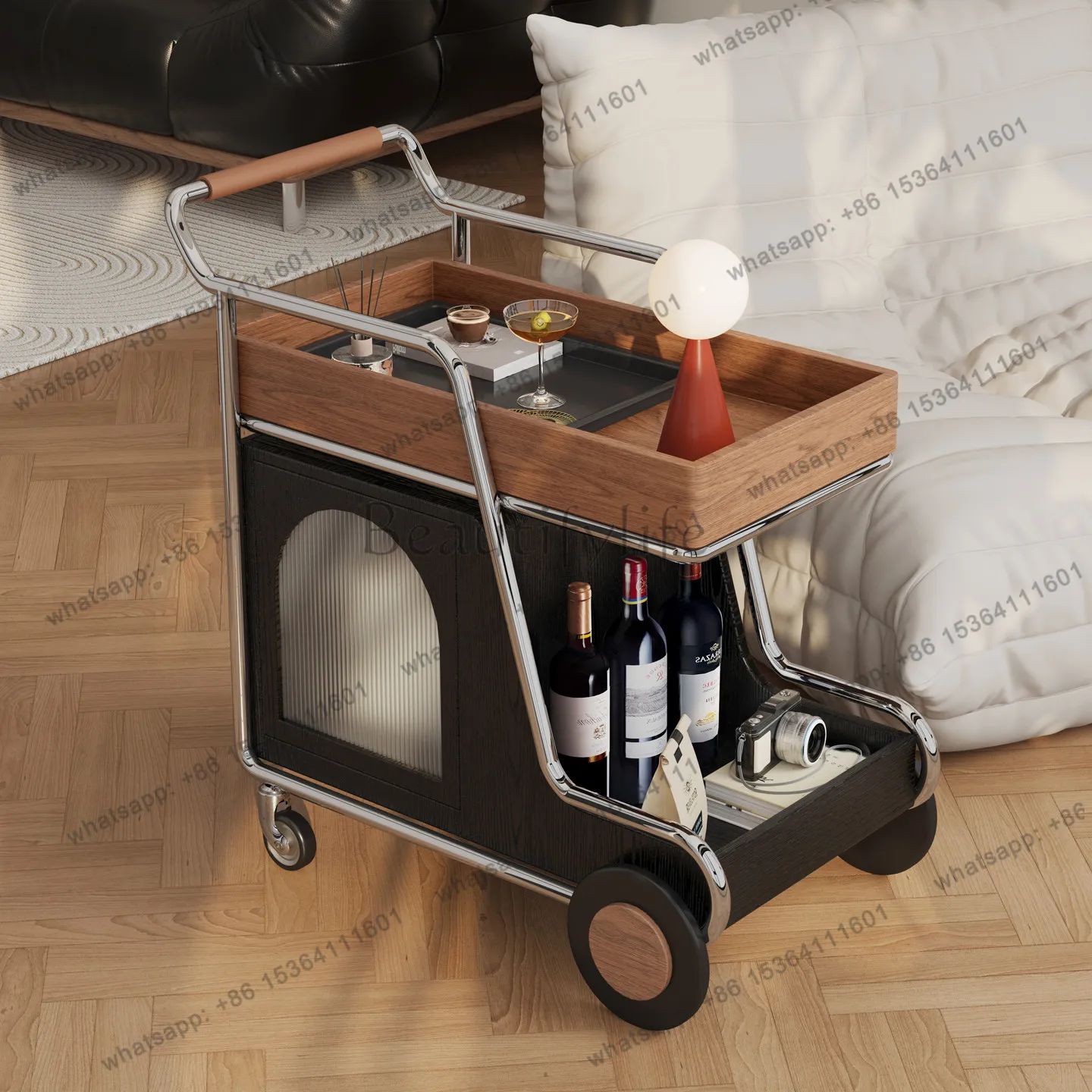 PG retro medieval style movable coffee table living room home sofa cart side table light luxury high-end art