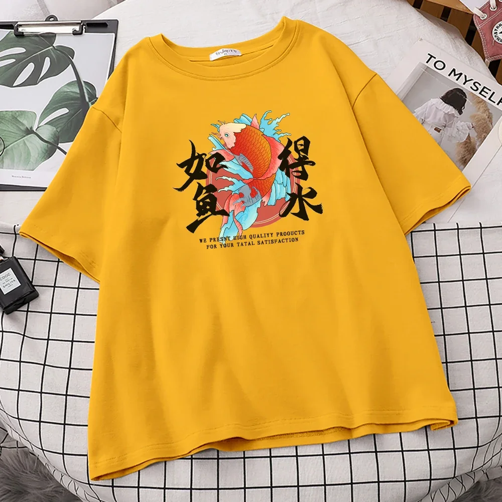 Anime T Shirt Like A Fish in Water Creative Printed Women T Shirts Round Neck New Tops  Oversized Soft T-Shirts Woman