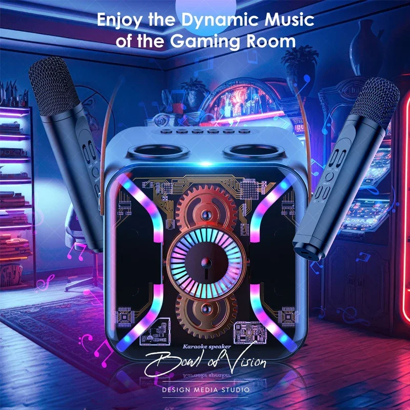 Transparent mecha Portable RGB Pickup Rhythm Light Bluetooth Speaker Party Box K Song 2 wireless MIC caixa de som Heavy Bass TF