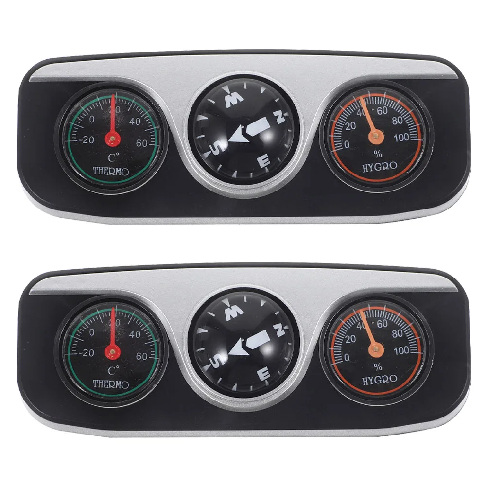 

2Pcs Car Guide Ball Compass Thermometer Hygrometer ABS Dashboard Accessories for Vehicle Interior Decoration Monitoring