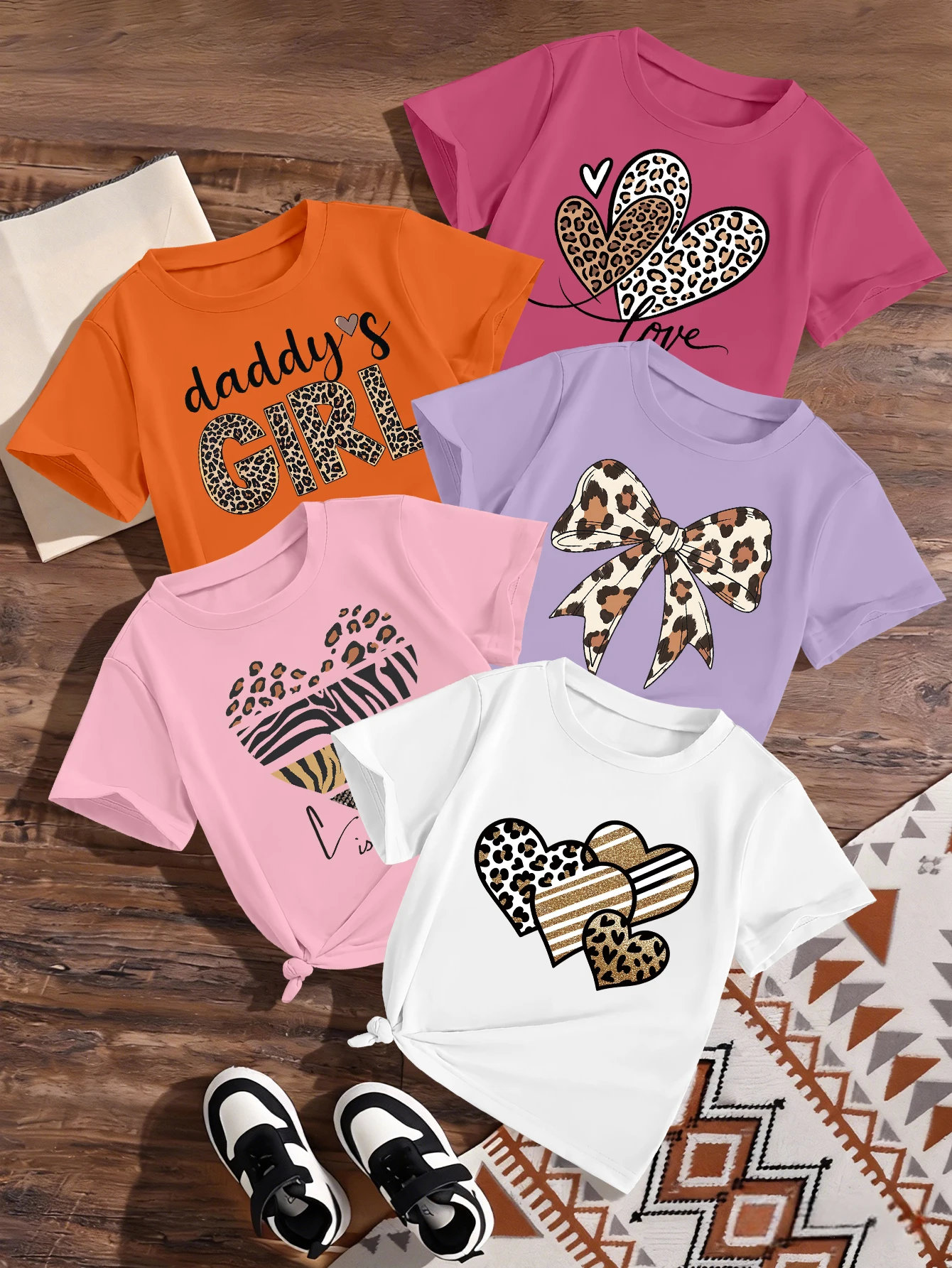 

5-детали, День святого Валентина, мультяшный бант, сердце, узор, милая и милая повседневная футболка для девочек