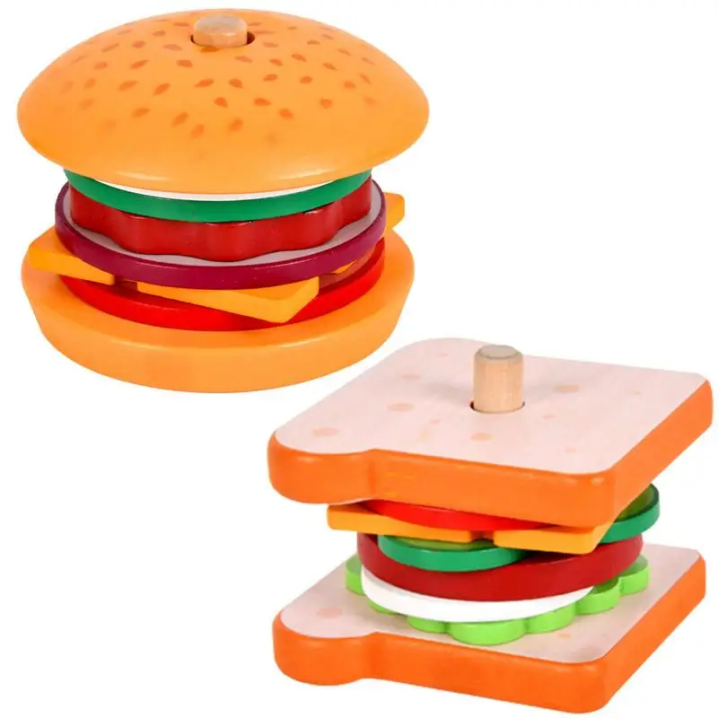 

Wooden Stacking Toys Pretend Play Wooden Burger Sandwich Toy Fake Food Hamburger Toy Sandwich Toy Fine Motor Skill Toy With