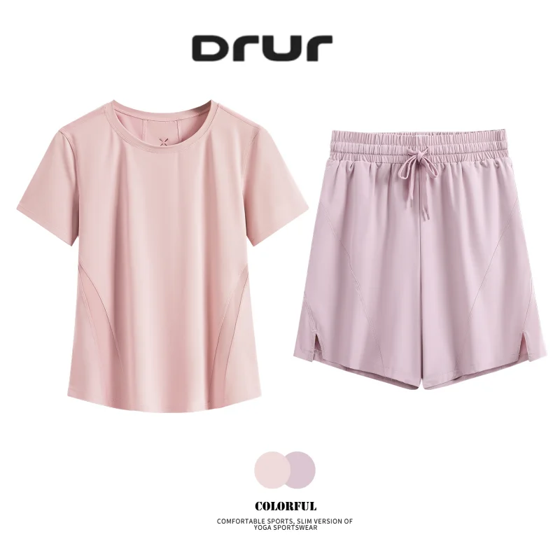 

DRUR Летняя свободная одежда для йоги с 2-х предметной спортивной футболкой и спортивными шортами для женщин для тренировок, бега, спортивного костюма, комплекты для отдыха