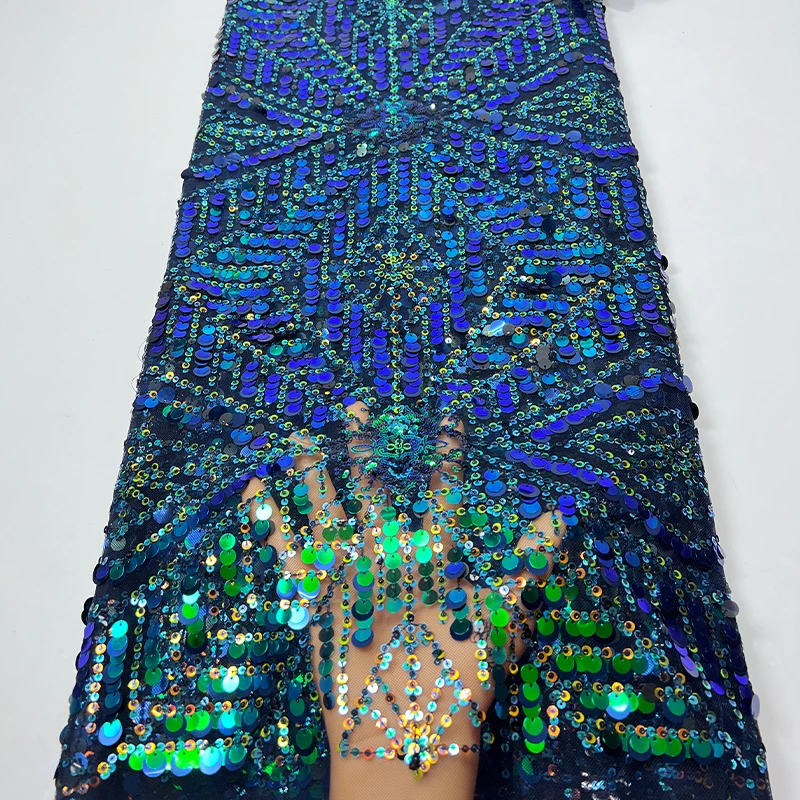 نسيج شبكي فرنسي فاخر، قماش دانتيل مطرز بالترتر الأفريقي عالي الجودة ملون كبير على شكل سمكة