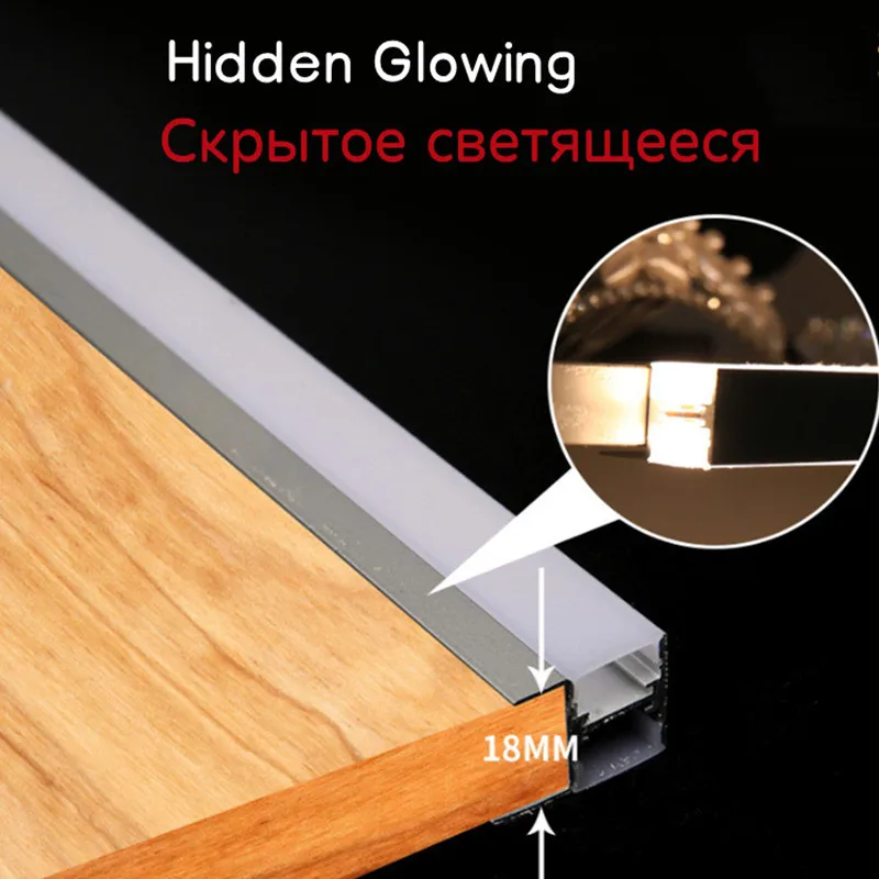 18mm Built-in Led Profile for Wooden Cupboard Showcase Cabinet Double Sided Lighting Aluminium Led Profile Hard Bar Light DC12V