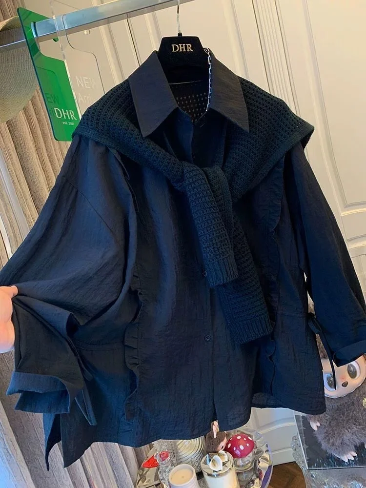 

Рубашка-накидка крупной вязки большого размера, свободного кроя, унисекс, весенний модный дизайн, на пуговицах, повседневный стиль, с длинным рукавом