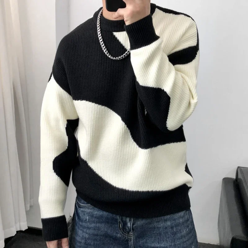 Round Collar Men's Clothing Striped Graphic Pullovers Knit Sweater Male Crewneck Korean Thick Winter Designer Luxury JJ1239