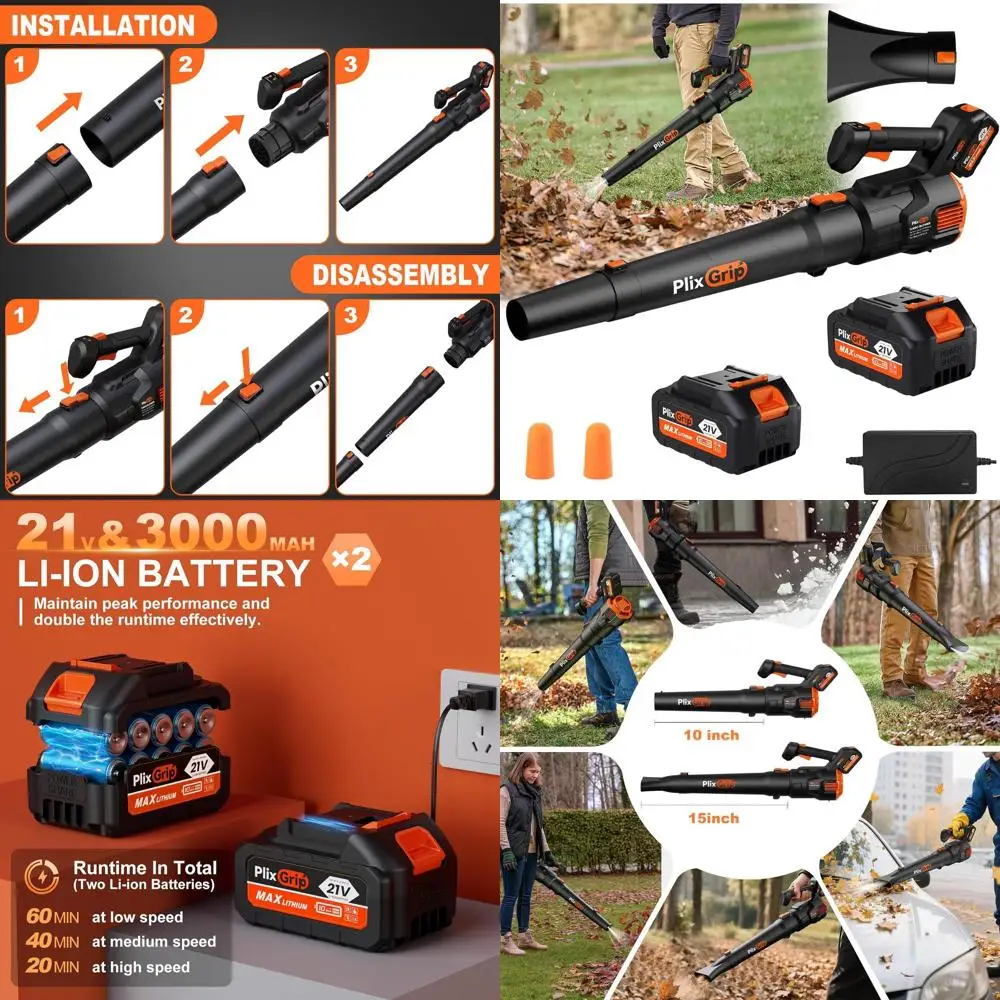 

Аккумуляторная воздуходувка для листьев с 2 аккумуляторами и зарядным устройством, 3-скоростная ручная машина для удаления листьев, патио, газонов и пыли